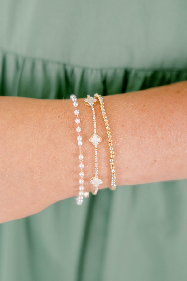 Chic Soul plus size clothing, gold bracelet set with beaded gold and pearls