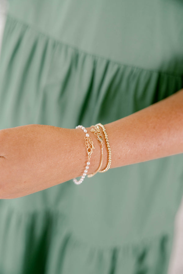 Chic Soul plus size clothing, gold bracelet set with beaded gold and pearls