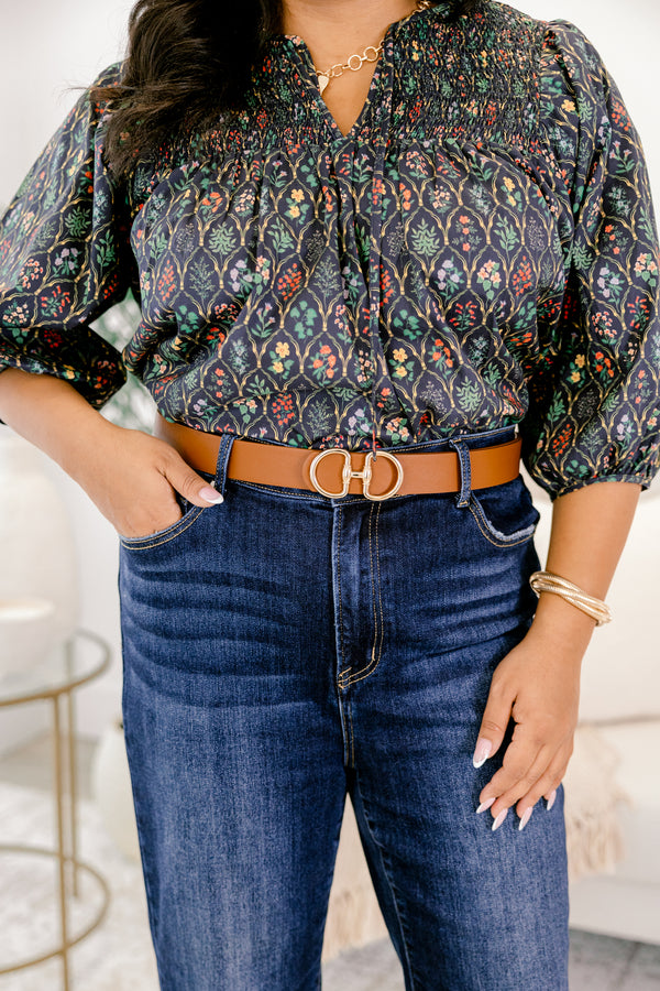 Chic Soul plus size clothing, brown belt with gold hardware