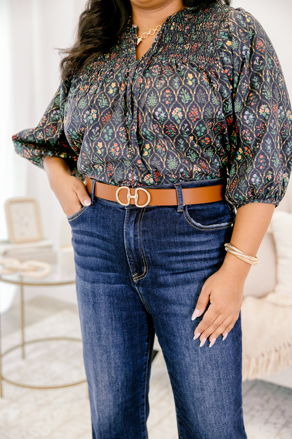Chic Soul plus size clothing, brown belt with gold hardware