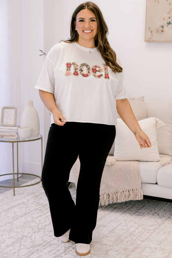Chic Soul plus size clothing, white slightly cropped tee with 