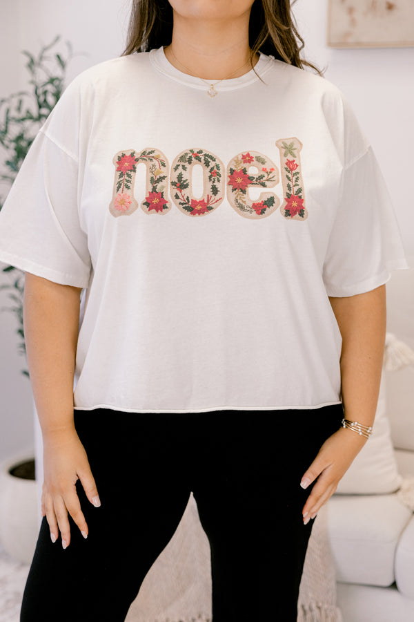 Chic Soul plus size clothing, white slightly cropped tee with 