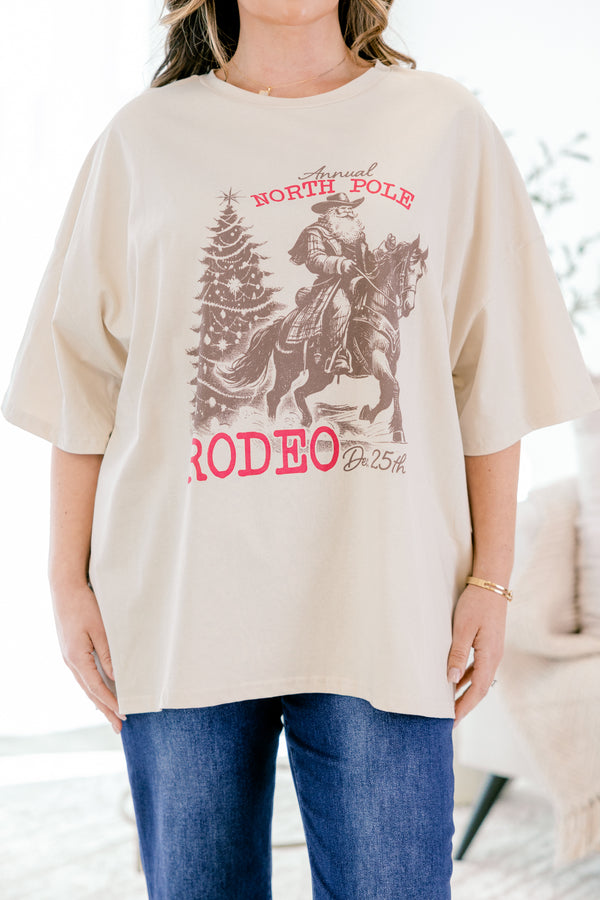 Chic Soul plus size clothing light tan boyfriend tee with Santa riding a  horse and a Christmas tree with 
