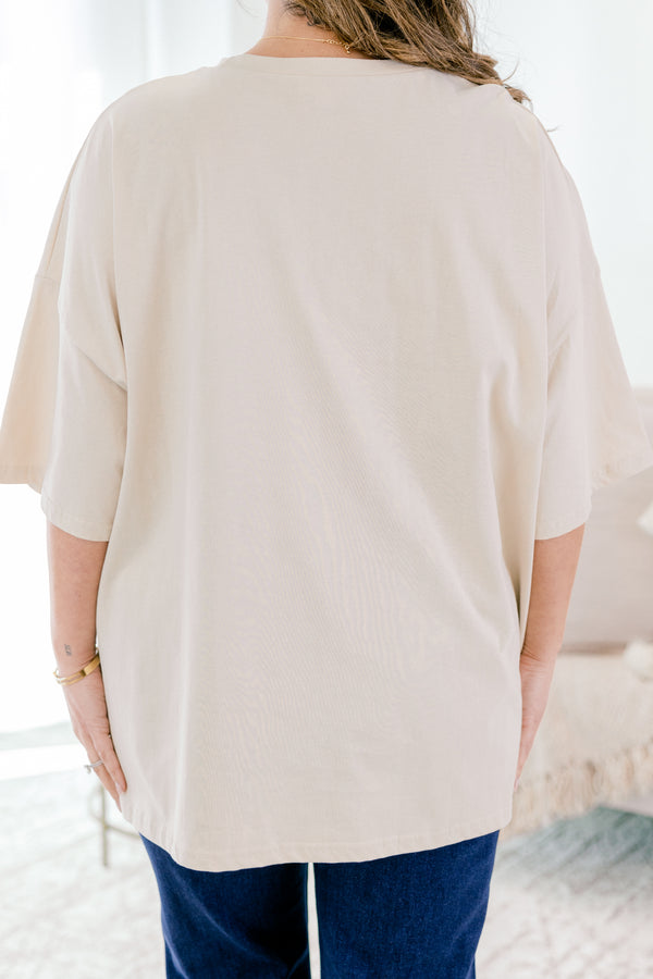 Chic Soul plus size clothing light tan boyfriend tee with Santa riding a  horse and a Christmas tree with 