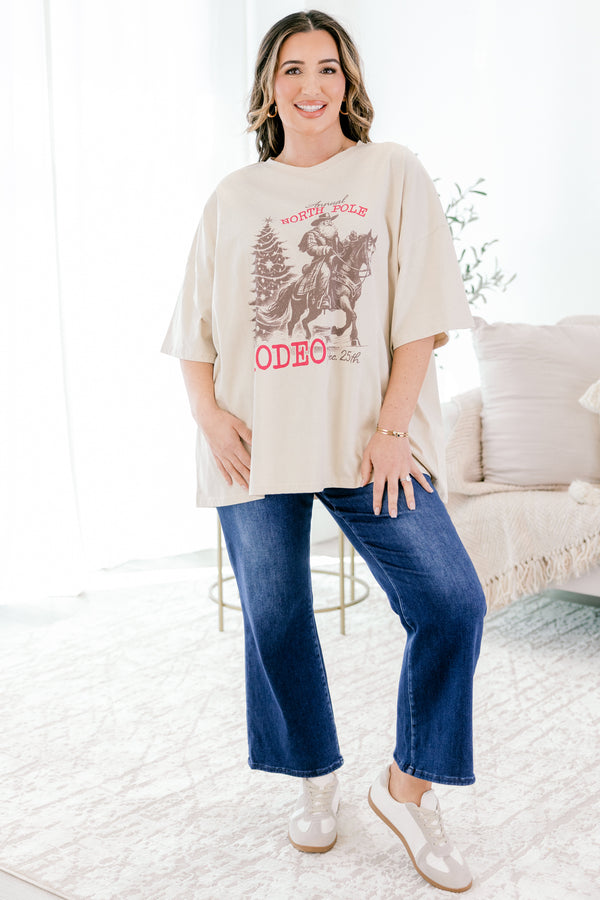 Chic Soul plus size clothing light tan boyfriend tee with Santa riding a  horse and a Christmas tree with 