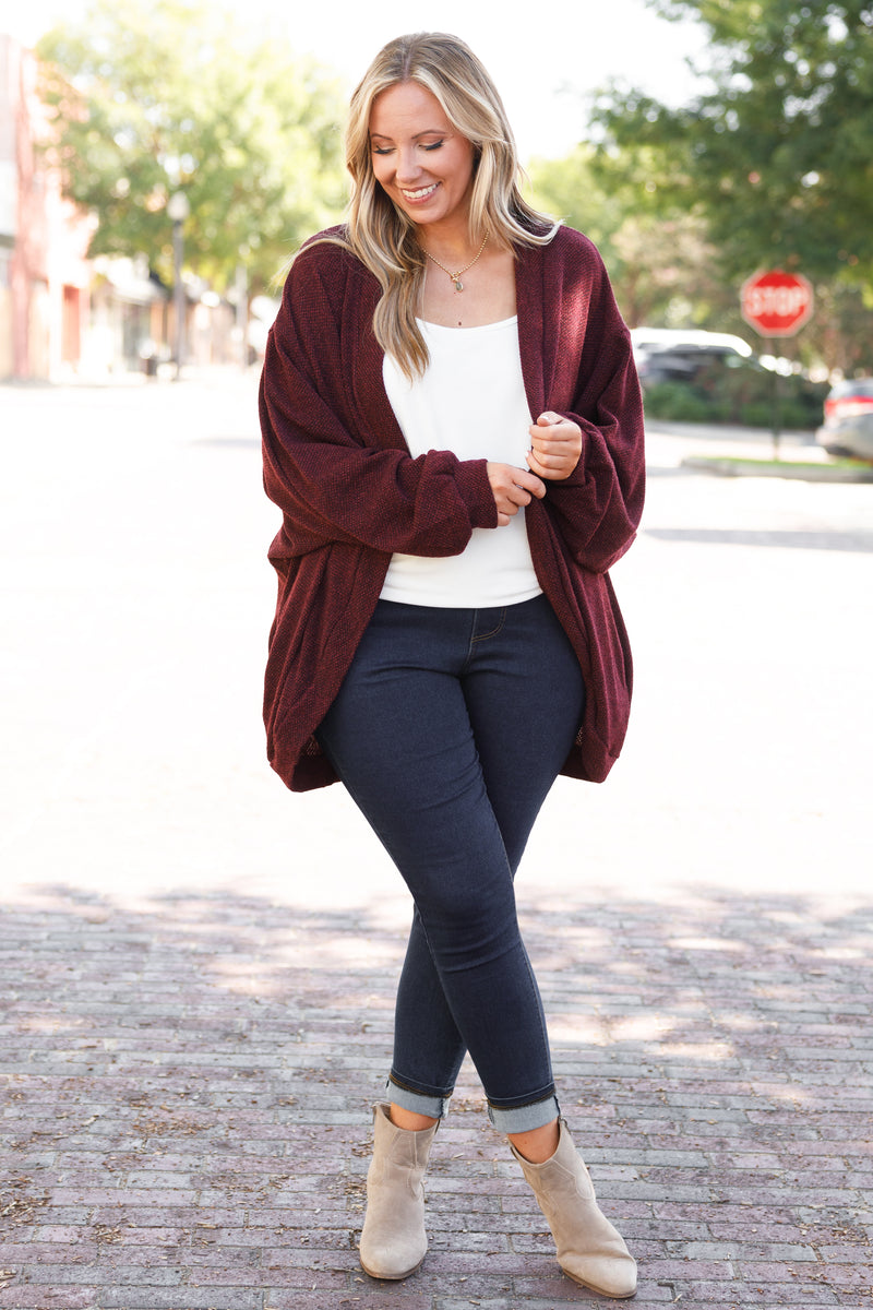 Not One To Be Saved Cardigan, Burgundy – Chic Soul