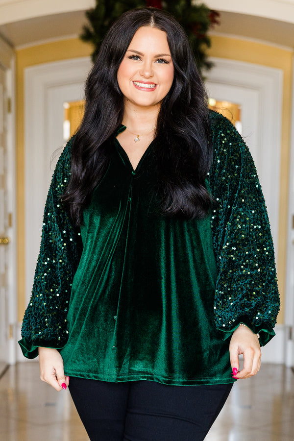 Green sequin fashion blouse