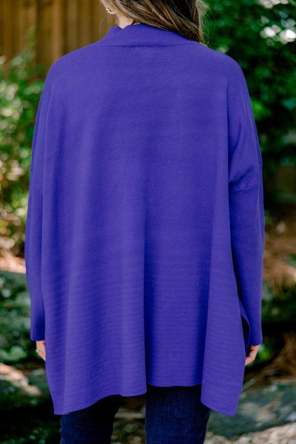 Chic Soul plus size clothing, royal blue long sleeve slouchy fit sweater 