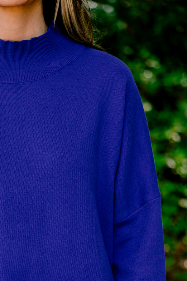 Chic Soul plus size clothing, royal blue long sleeve slouchy fit sweater 