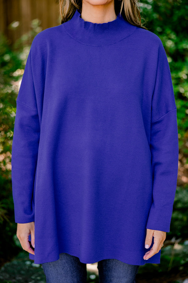 Chic Soul plus size clothing, royal blue long sleeve slouchy fit sweater 