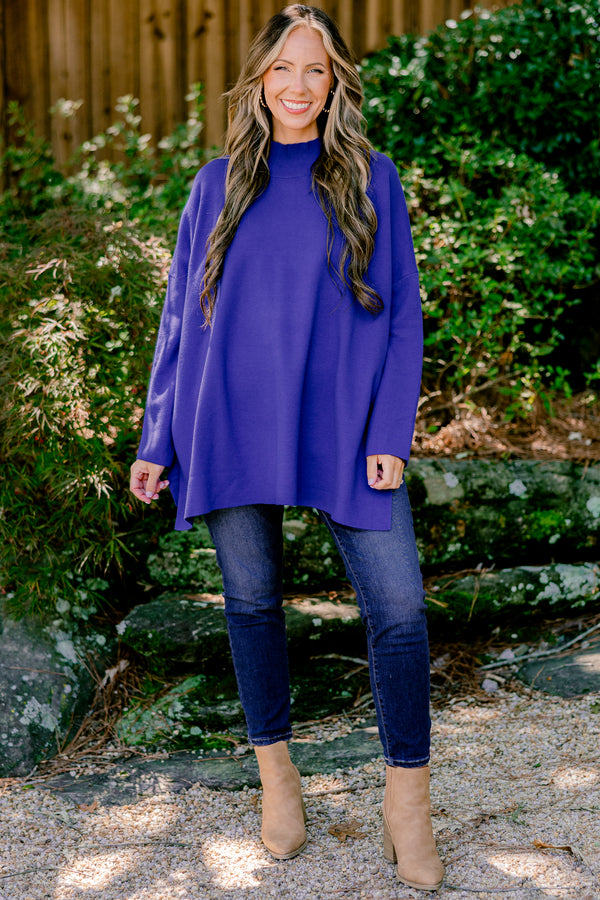 Chic Soul plus size clothing, royal blue long sleeve slouchy fit sweater 