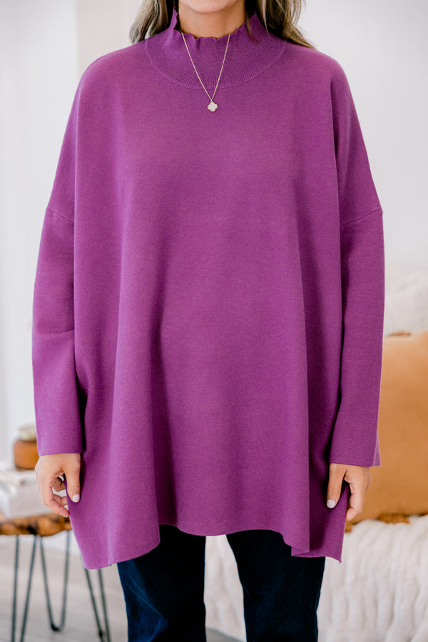 Chic Soul Plus size clothing, Purple long sleeve sweater with a high neck 