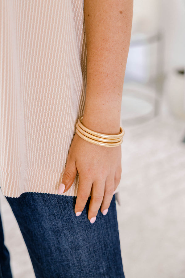 Chic Soul plus size clothing, set of three gold bangles 