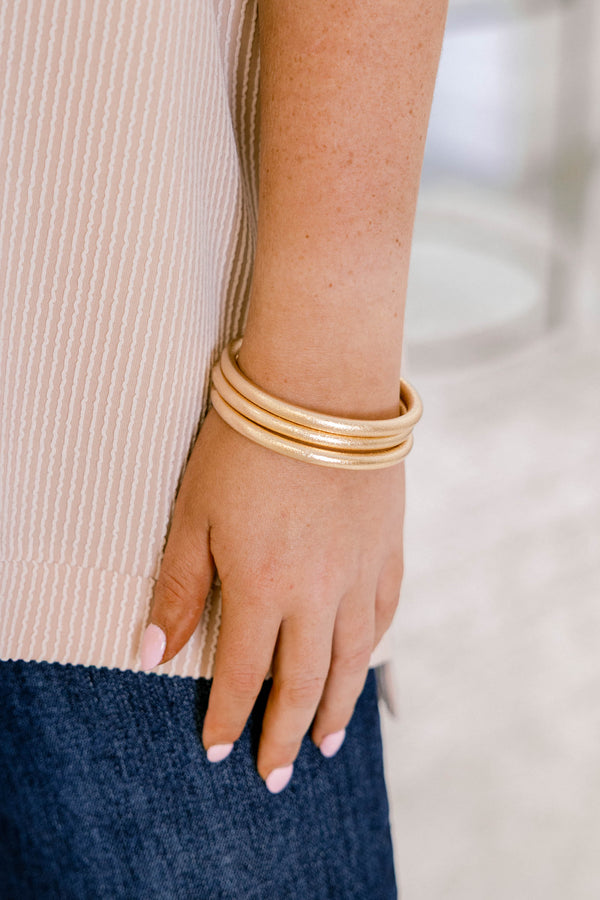 Chic Soul plus size clothing, set of three gold bangles 