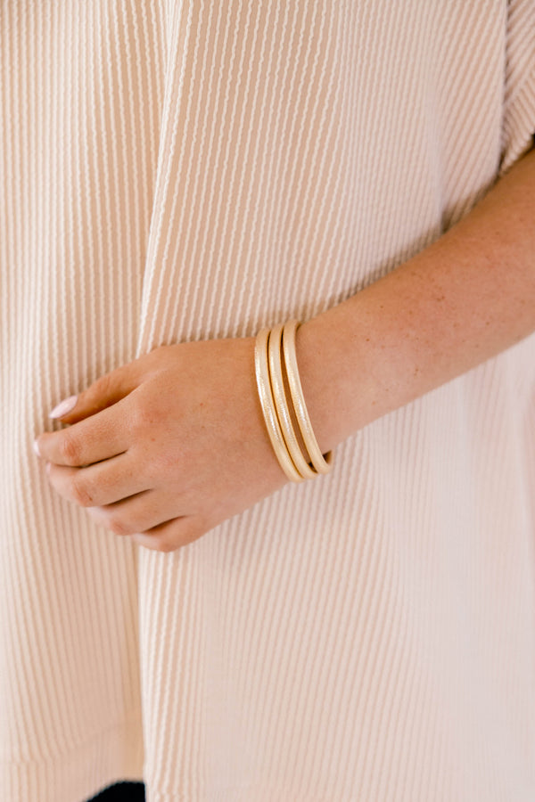 Chic Soul plus size clothing, set of three gold bangles 