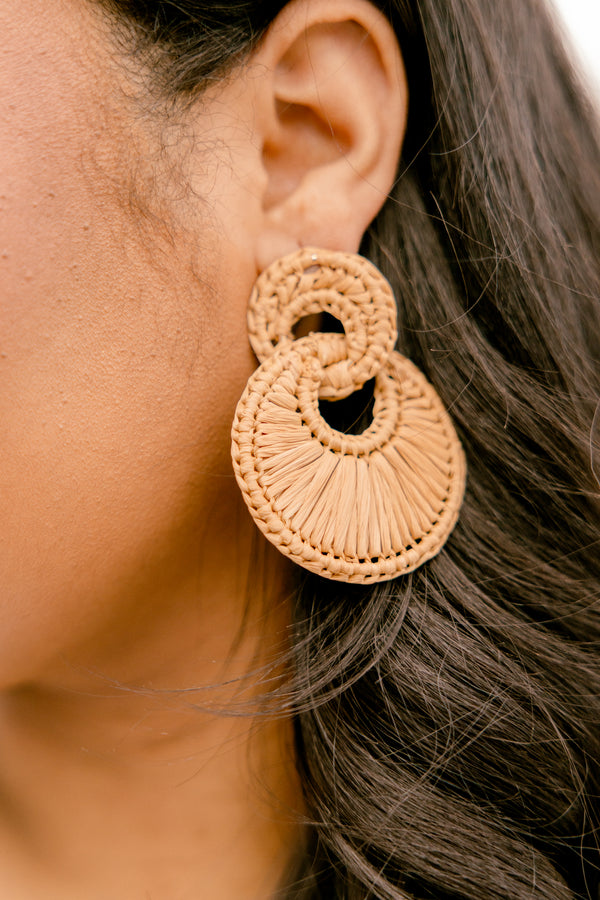 Chic Soul plus size clothing,  natural double hoop dangle earring with a woven texture