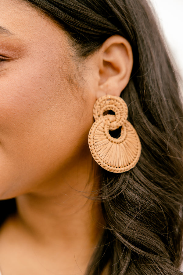 Chic Soul plus size clothing,  natural double hoop dangle earring with a woven texture