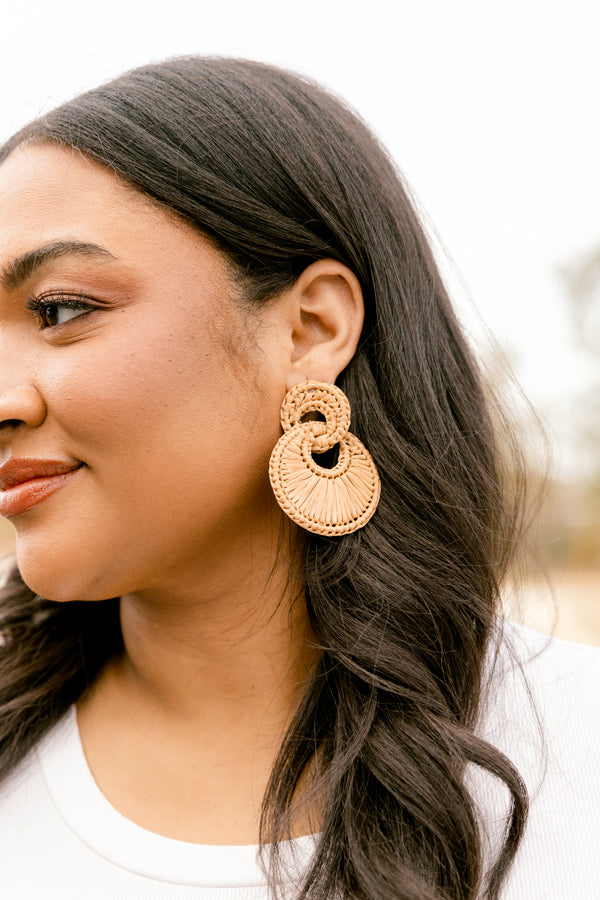Chic Soul plus size clothing,  natural double hoop dangle earring with a woven texture