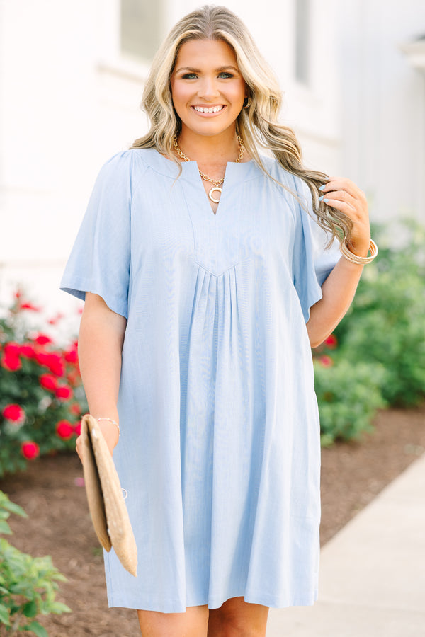 Chic Soul plus size clothing, short baby blue dress with short sleeves