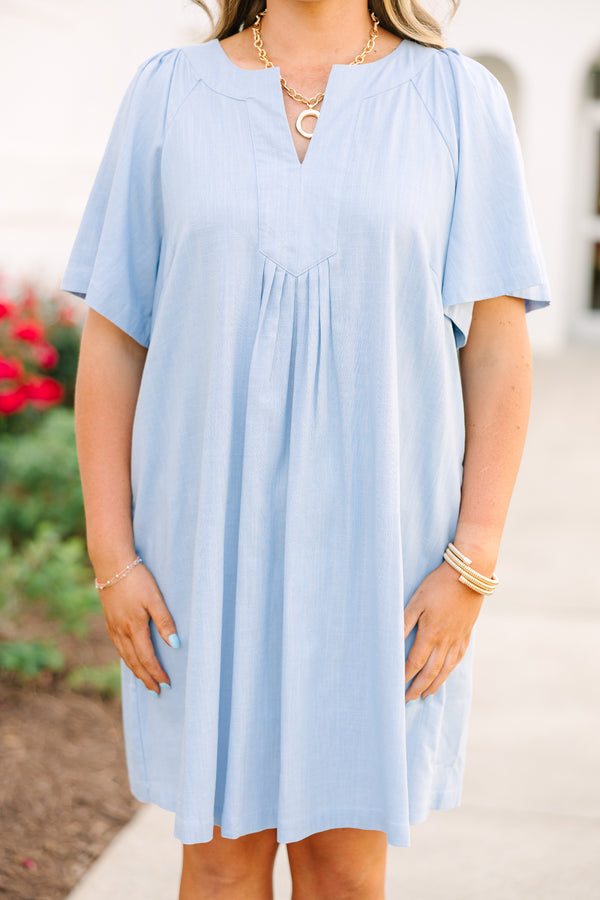 Chic Soul plus size clothing, short baby blue dress with short sleeves