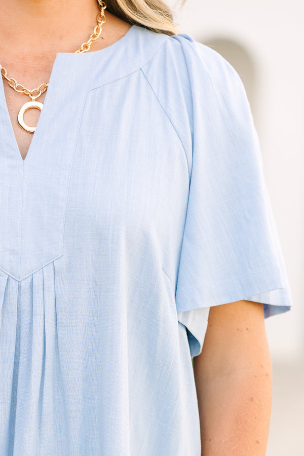 Chic Soul plus size clothing, short baby blue dress with short sleeves
