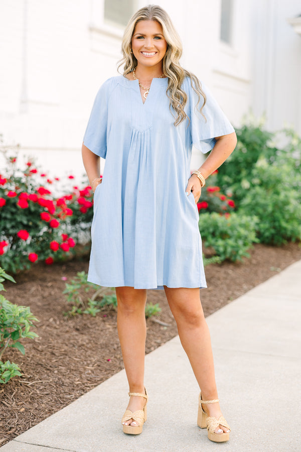 Chic Soul plus size clothing, short baby blue dress with short sleeves