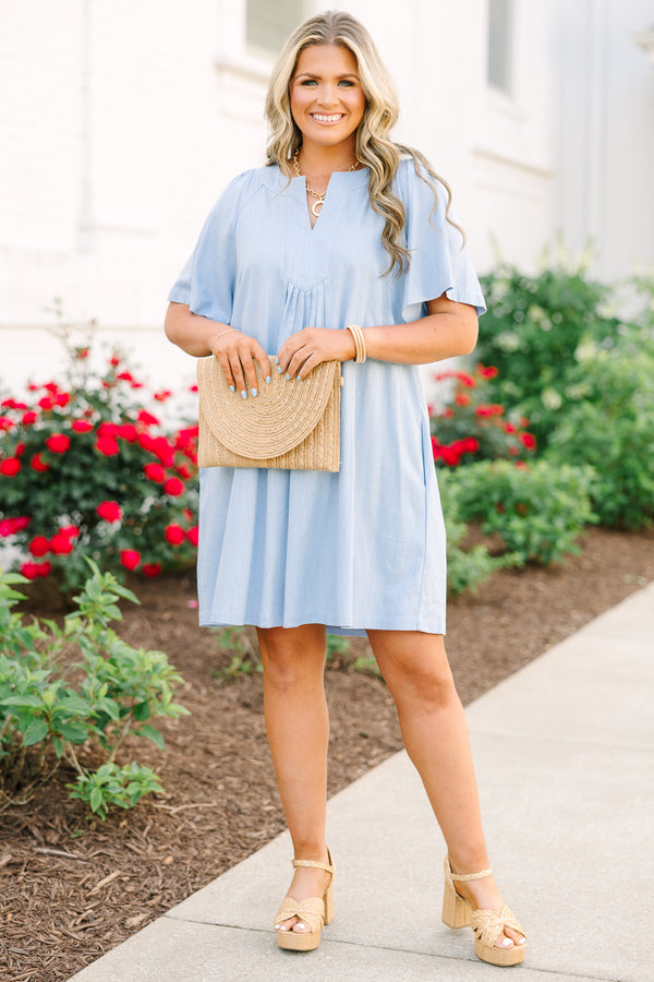 Chic Soul plus size clothing, short baby blue dress with short sleeves