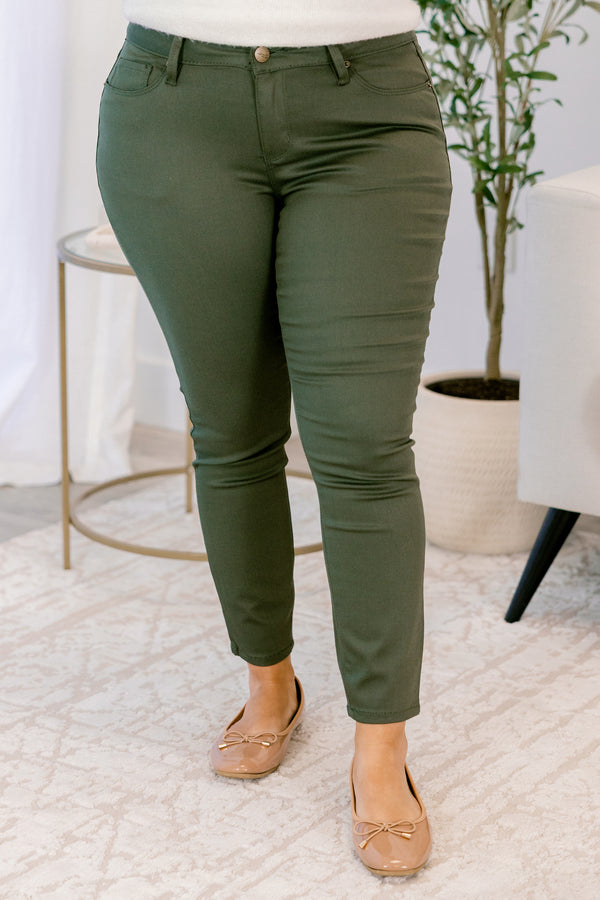 Chic Soul plus size clothing, mid rise olive skinny jeans