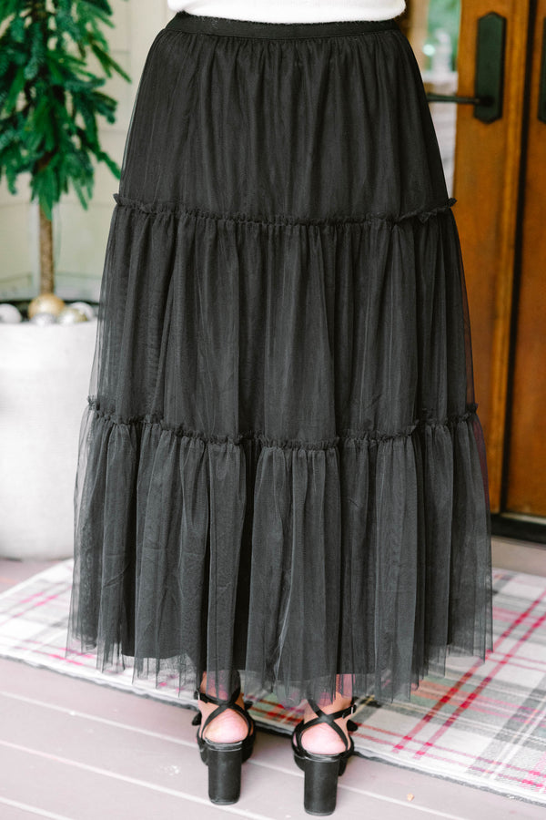 Chic Soul plus size clothing, black tule tiered maxi skirt 