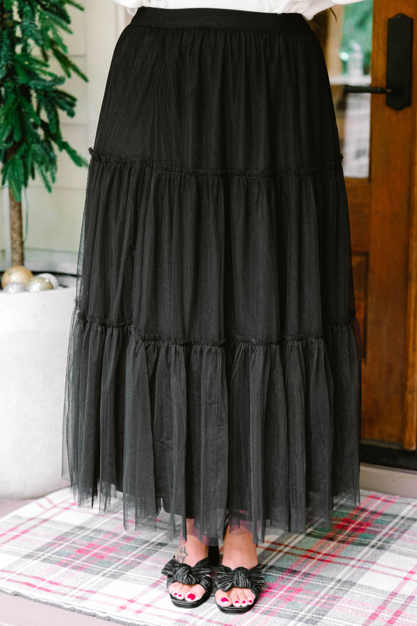 Chic Soul plus size clothing, black tule tiered maxi skirt 
