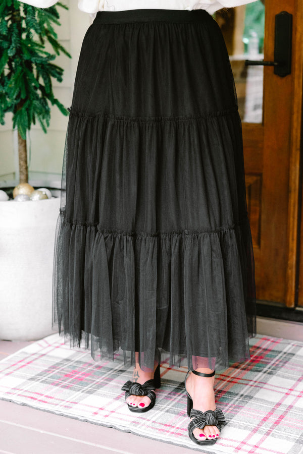 Chic Soul plus size clothing, black tule tiered maxi skirt 
