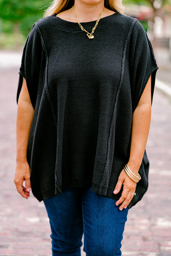 Chic Soul plus size clothing, black short sleeve sweater 