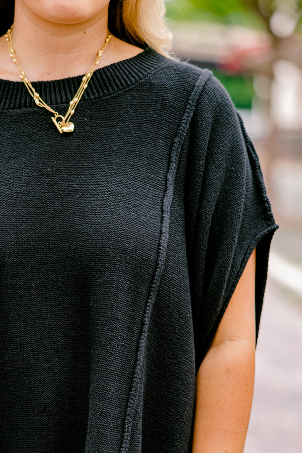 Chic Soul plus size clothing, black short sleeve sweater 