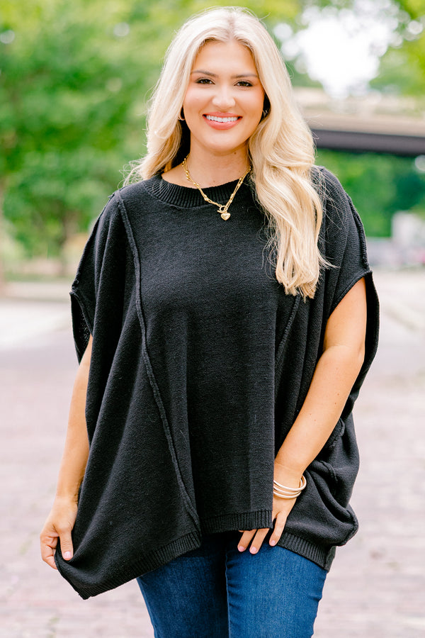 Chic Soul plus size clothing, black short sleeve sweater 