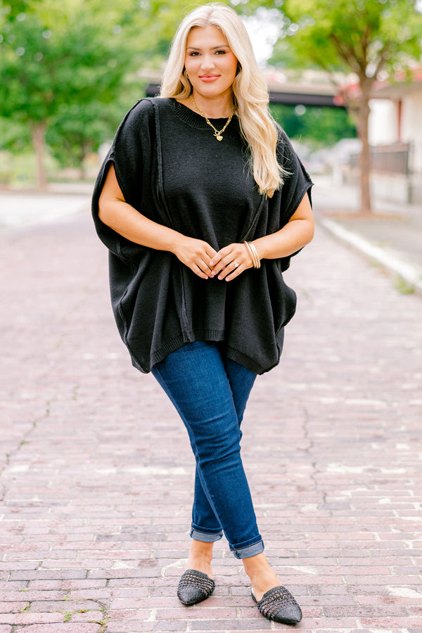 Chic Soul plus size clothing, black short sleeve sweater 