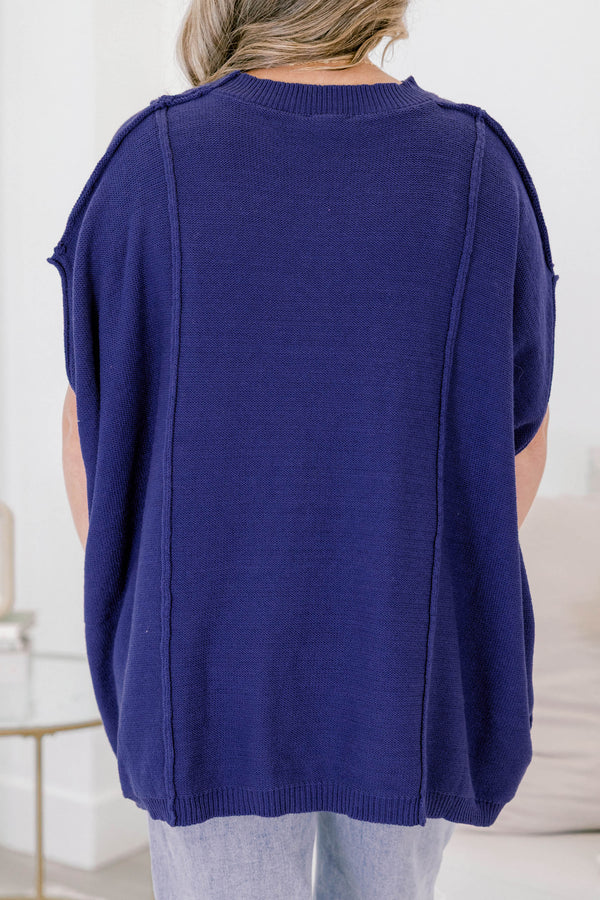 Chic Soul plus size clothing, navy short sleeve slouchy fit sweater