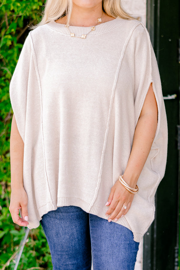 Chic Soul plus size clothing, oatmeal colored short sleeve sweater