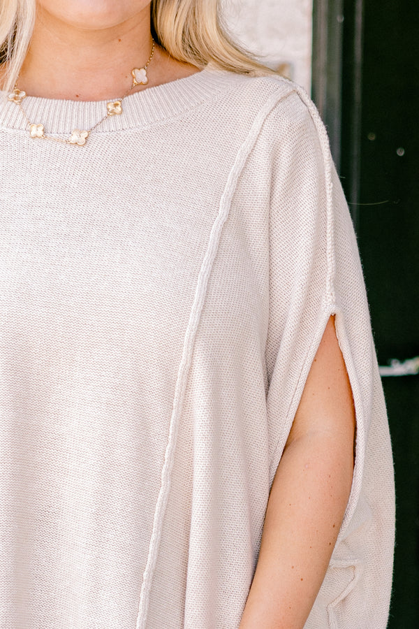 Chic Soul plus size clothing, oatmeal colored short sleeve sweater