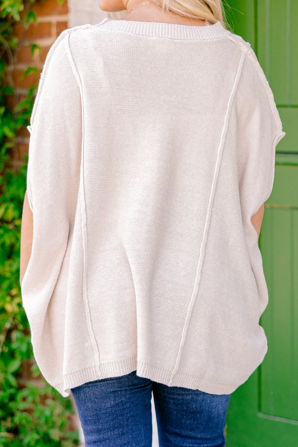 Chic Soul plus size clothing, oatmeal colored short sleeve sweater