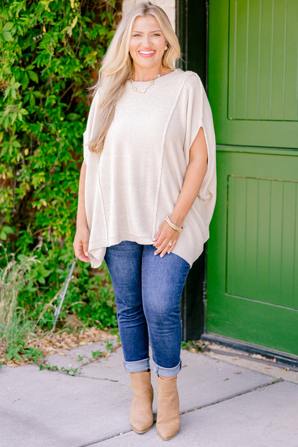 Chic Soul plus size clothing, oatmeal colored short sleeve sweater