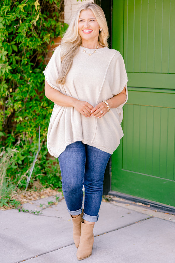 Chic Soul plus size clothing, oatmeal colored short sleeve sweater