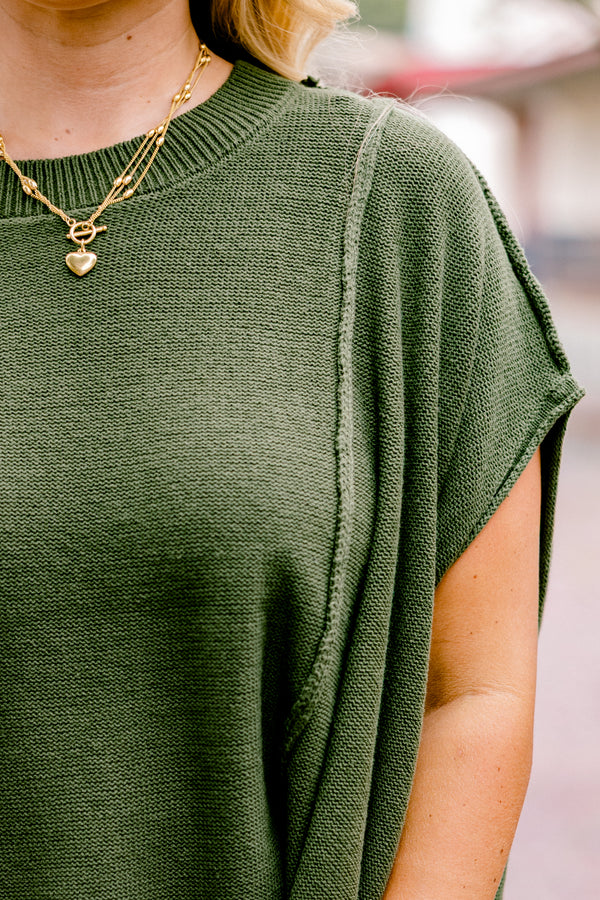 Chic Soul plus size clothing, short dolman sleeve olive green flowy sweater 