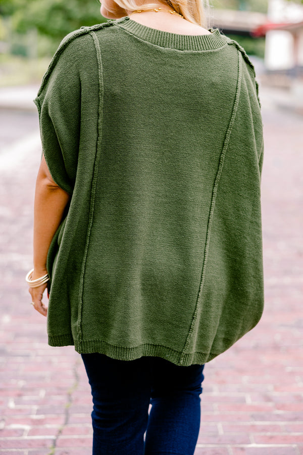 Chic Soul plus size clothing, short dolman sleeve olive green flowy sweater 