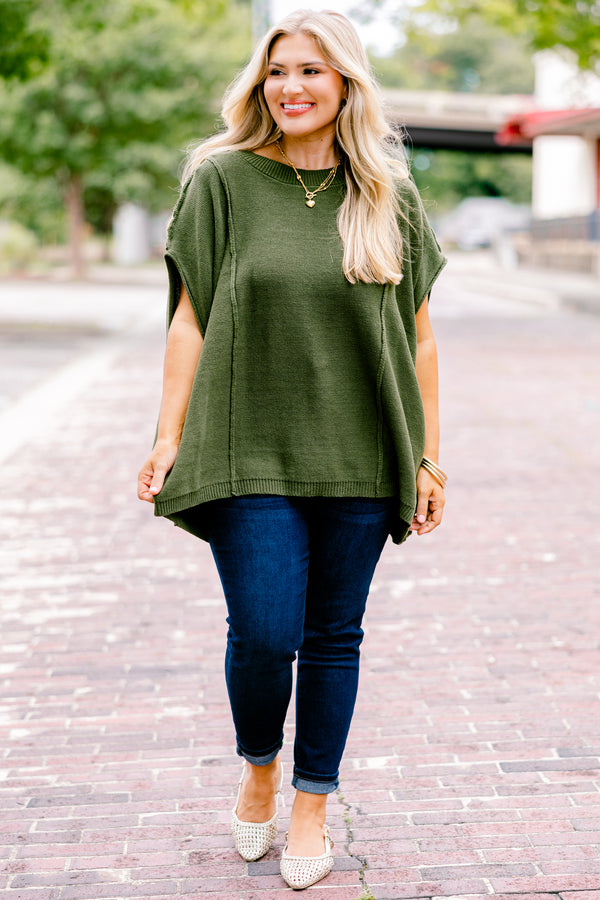 Chic Soul plus size clothing, short dolman sleeve olive green flowy sweater 