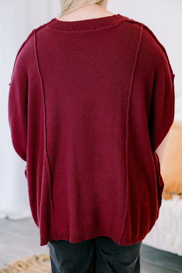 Chic Soul Plus size clothing, wine colored wit short sleeves and stitching going down the front of the shirt 