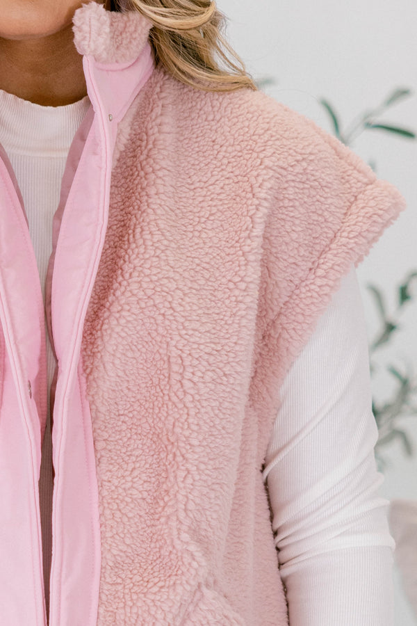 Chic Soul plus size clothing, light pink sherpa button up vest