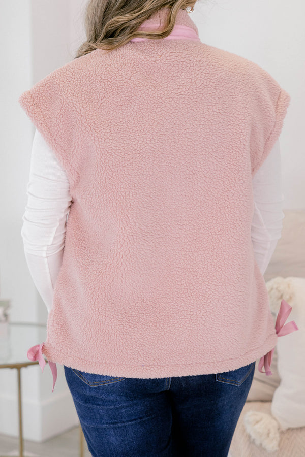 Chic Soul plus size clothing, light pink sherpa button up vest