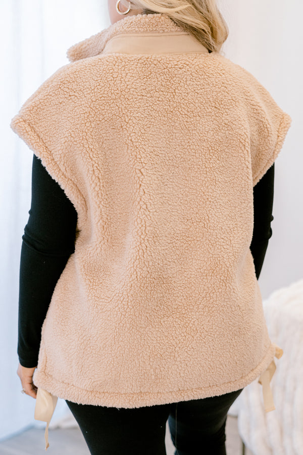 Chic Soul plus size clothing, light tan sherpa button up vest 