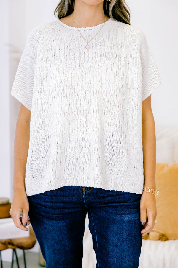 Chic Soul plus size clothing, cream knit short sleeve top