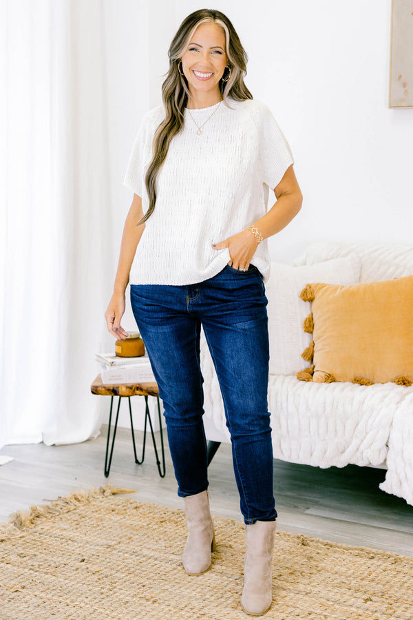 Chic Soul plus size clothing, cream knit short sleeve top